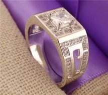 Fashion 1pc 18K White Gold filled cubic zirconia Noble Men's Ring Size 9-11 (9) N2