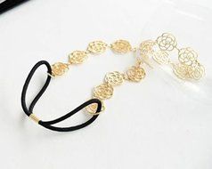 Womens Fashion Metal Chain Jewelry Hollow Rose Flower Elastic Hair Band Headband N6