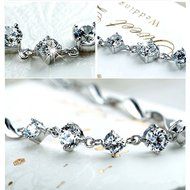 New Women 925 Silver Plated Charm Shiny Crystal Chain Bracelet Bangle N3