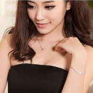 New Women 925 Silver Plated Charm Shiny Crystal Chain Bracelet Bangle N4