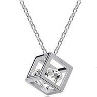 Magic Gold&amp;Silver Cube Crystal Rhinestone Charm Pendant Necklace Chain Lady Gift N3