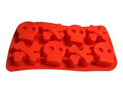 Halloween Skull and Bones Silicone Candy Jello Baking Mold (Red) N2