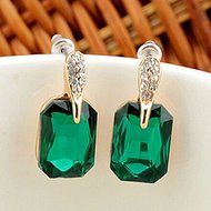 Vintage Elegant Womens Green Square Crystal Ear Stud Earrings Jewelry Gift