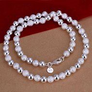 New Women 925 Sterling Silver Plated Bead Chain Bracelet Necklace Jewelry Set N6