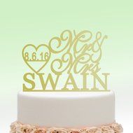 ivisi Personalized Wedding Cake Topper Monogram Last Name Surname Decoration Anniversary Gift (Design 5)