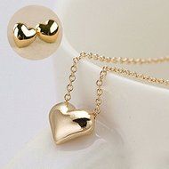 Elegant Women Gold Love Heart Short Necklace Earring Fashion Jewelry Sets Gift