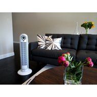 Contemporary Style, Quiet Operation Compact Remote Controlled Tower Fan, White