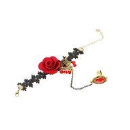 QTMY Rose Flower Black Lace Ring Adjustable Bracelet Jewelry Set gift for women girl N3