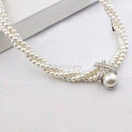 Fashion Jewelry Pendant Crystal Chunky Pearl Bib Chain Statement Necklace B42