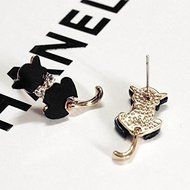 Fashion Women Lady Crystal Rhinestone Cute Cat Stud Earrings Jewelry 1 Pair N6