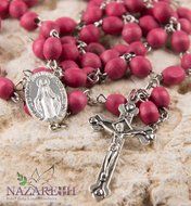 Rose Smell Rosary Petal Red Carved Beads Miraculous Medal &amp; Cross Jerusalem N4