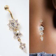 Beauty Crystal Flower Dangle Navel Belly Button Ring Bar Body Piercing Jewelry N3