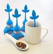 Tea Infuser with Stylish Three Leaf Silicone Handle and Stainless Steel Strainer Ball Filter includes Drip Tray...