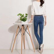 Spritech(TM) Women's Autumn Slim Relaxed Elastic Waist Jeans Pants Dark Blue N4