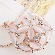 Hollow 2016 Opal Crystal Flower Long Pendant Necklace Gold Sweater Chain N3