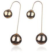 Prom Gold Plated Double Ball Two Sided Faux Pearl Dangle Bubble Earrings N3
