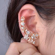 Unilateral Crystal Butterfly Flower Right Ear Cuff Stud Earring Wrap Clip Clamp