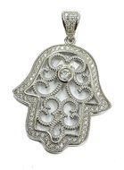 Delicate Hamsa Hand Judaica Charm Silver 925 Pendant Zircon Crystals Israel 1.6" N2