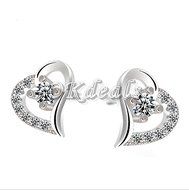 925 Sterling Silver Plated Fashion Crystal Heart Ear Stud Earrings Jewelry Gift N4