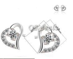 925 Sterling Silver Plated Fashion Crystal Heart Ear Stud Earrings Jewelry Gift N5