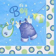 Cardboard Blue Clothesline Boy Baby Shower Cake Bunting Topper N3