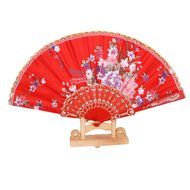 Retro Folding Spanish Floral Fabric Lace Dance Wedding Party Hand Fan - Red N4