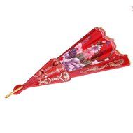 Retro Folding Spanish Floral Fabric Lace Dance Wedding Party Hand Fan - Red N5