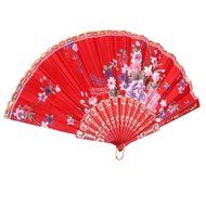 Retro Folding Spanish Floral Fabric Lace Dance Wedding Party Hand Fan - Red N6