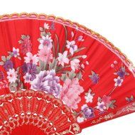Retro Folding Spanish Floral Fabric Lace Dance Wedding Party Hand Fan - Red N7