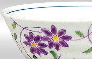 Kutani Pottery Rice Bowl Purple Flowers K4-269 From Japan N2