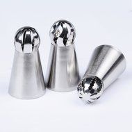 YOUKEE 3PCS New Arrival Unique Sphere Ball Design Small Russian Icing Piping Nozzles with a Tri-color Coupler N2