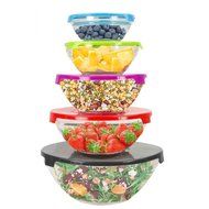 10 Piece Glass Mixing and Storage Bowl Set with Colored Lids TOP SELLING ITEM