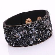 AutumnFall&reg; Womens Simulated Gemstones Beaded Leather Wrap Around Bracelet (Black) N4