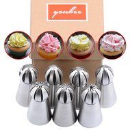YOUKEE 3PCS New Arrival Unique Sphere Ball Design Small Russian Icing Piping Nozzles with a Tri-color Coupler N3