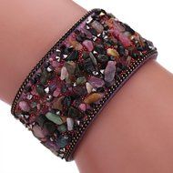 AutumnFall&reg; Womens Simulated Gemstones Beaded Leather Wrap Around Bracelet (Black) N5