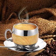 Coffee Cup Set Yummy Sam Stainless Steel 140ml Coffee / Milk Cup with Spoon and Saucer Double Wall Beverage Mug... N2