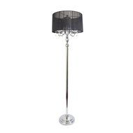 Elegant Designs LF1002-BLK Sheer Shade Chrome Floor Lamp with Hanging Crystals, Black N6
