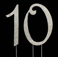 Large 10th Birthday / Wedding Anniversary Number Cake Topper with Sparkling Rhinestone Crystals - 4 1/2" Tall...