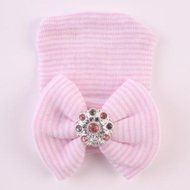 Newborn Baby Girls Toddler Stripe Hospital Cap Infant Comfy Bowknot Beanie Hat N11