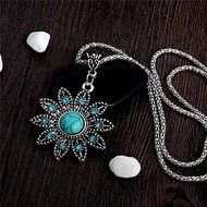 New Design Vintage Style Fashion Turquoise Flower Pendant Necklace Wholesale N3