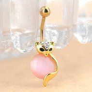 Rhinestone Crystal Fox Body Piercing Jewelry Dangle Belly Bar Button Navel Ring N4