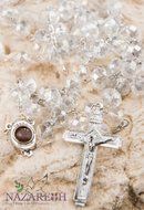 Catholic Clear 10mm Crystal Beads Rosary Holy Soil Medal &amp; Silver Crucifix N3