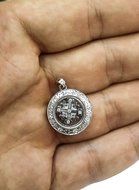Rounded Jerusalem Cross Rotating Pendant Silver 925 Zircon Crystals Holy Land N2