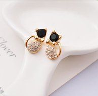 1 Pair Fashion Women Lady Elegant Crystal Rhinestone Ear Stud Earrings Cute Cat N3