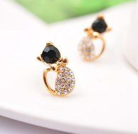 1 Pair Fashion Women Lady Elegant Crystal Rhinestone Ear Stud Earrings Cute Cat N4