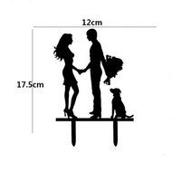 Ecape Acrylic Cake Topper of Engagement and Wedding with Bride and Groom and Their Lovely Cat Pack of 1
