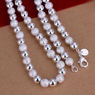 New Women 925 Sterling Silver Plated Bead Chain Bracelet Necklace Jewelry Set N7