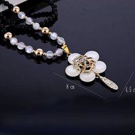 Fashion Chain Necklace Rhinestone Flower Black Pendant Trendy Multilayer Chain