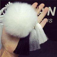 AutumnFall Rabbit Fur Ball Elephant Keychain Bag Plush Key Ring Car Key Pendant (Black) (Purple) N10