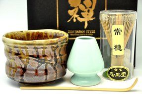 Japanese Mino Yaki ware Matcha Bowl And Tea Ceremony Set Green Tea 11 / 11 / 8cm (4.3 / 4.3 / 3.1inch)[7365]